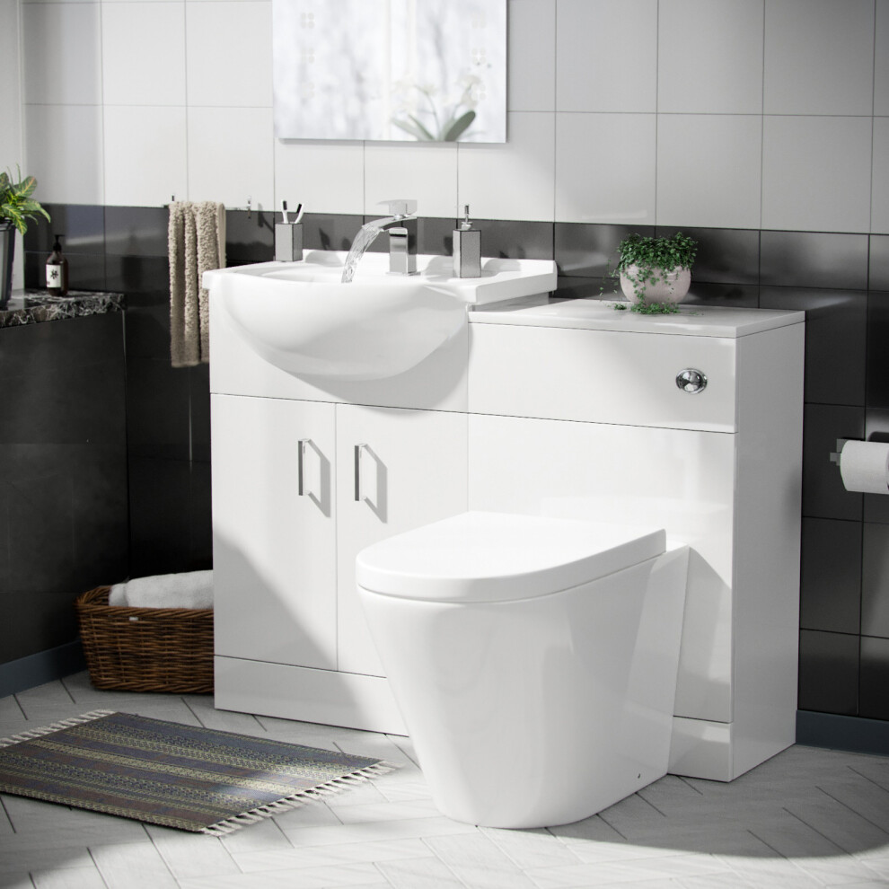 Nes Home White 1050mm Vanity Basin WC Unit & Back To Wall Toilet Flat Pack