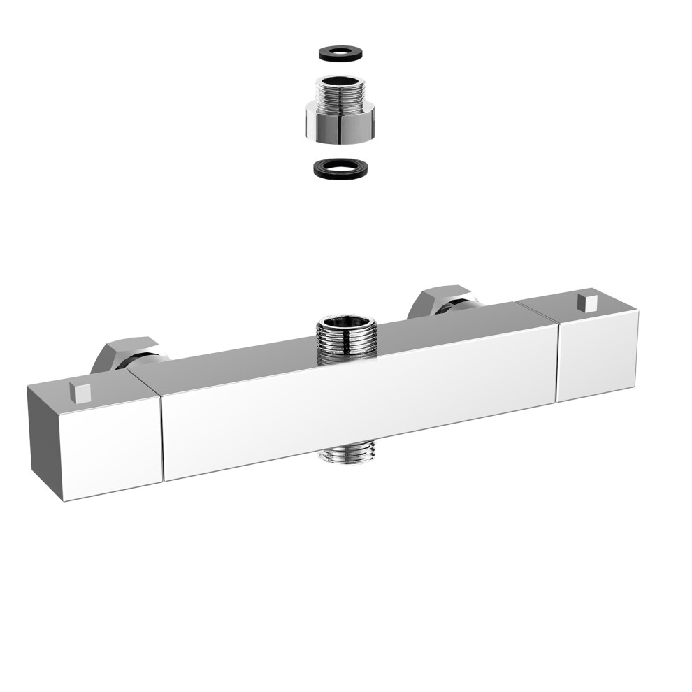 Nes Home Modern Square Chrome Exposed Thermostatic Shower Mixer Bar Valve