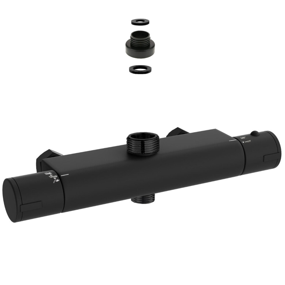 Nes Home Modern Round Matte Black Exposed Thermostatic Shower Mixer Bar Valve