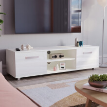 (White) Cosmo 2 Door TV Cabinet with Shelf - 140cm
