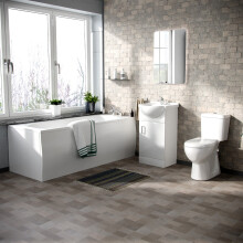 Nes Home White 450mm Basin Vanity Unit Round Bath Tub & Closed Coupled Toilet
