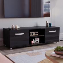 (Black) Cosmo 2 Door TV Cabinet with Shelf - 120cm