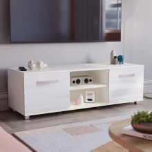 (White) Cosmo 2 Door TV Cabinet with Shelf - 120cm