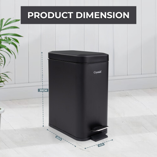5L BATHROOM SLIM KITCHEN PEDAL RECTANGULAR BIN WASTE WITH SOFT CLOSING LID BLACK 1