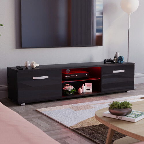 Vida Designs (Black) Cosmo 160cm LED TV Cabinet with 2 Doors & Shelf 2