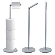 2 in 1 Toilet Paper Holder Grey Bathroom Free Standing Tissue Roll Storage Rack