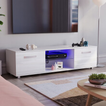 (White) Cosmo 140cm LED TV Cabinet with 2 Doors & Shelf