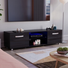 (Black) Cosmo 140cm LED TV Cabinet with 2 Doors & Shelf
