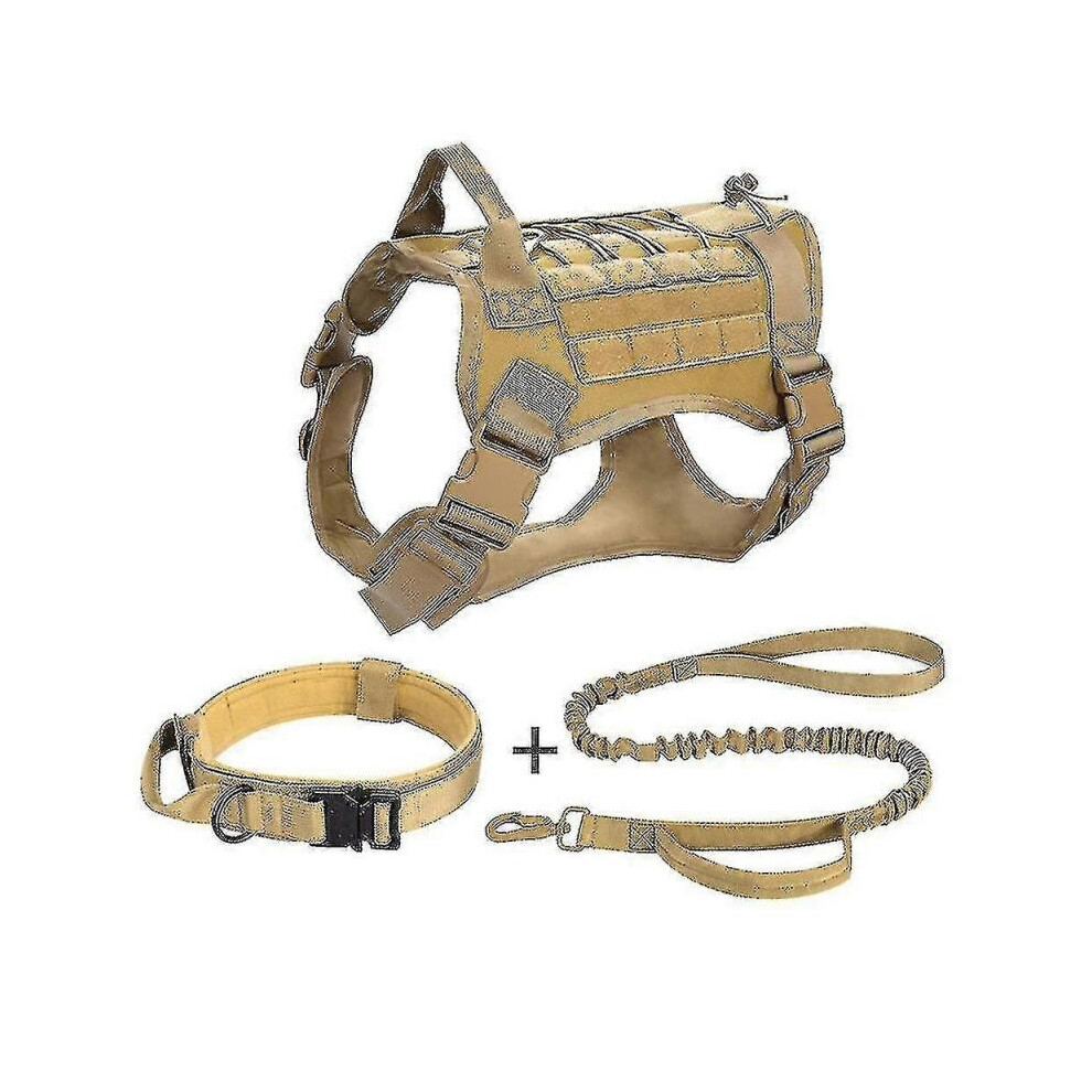 Dog Harness Military Dog Vest Collar Leash with Pouch And Patch, No Pull Tactical Dog Vest for Large Dog, Service Dog Harness for Training Hiking