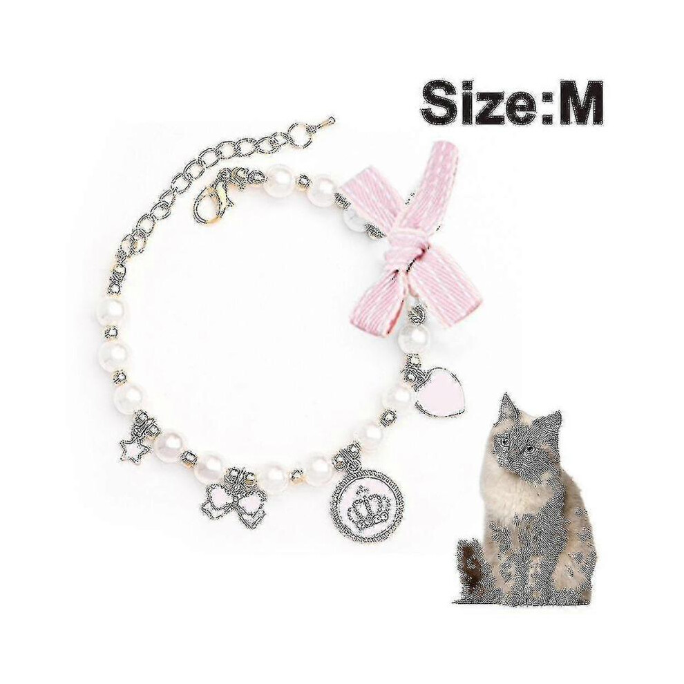 Collier Chien Chat Perles Bling Accessoires Ruban Love Charm Pendentif Pet Puppy Bijoux pour Chiot femelle Chihuahua Yorkie Ajustable Fait à la main