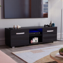 (Black) Cosmo 120cm LED TV Cabinet with 2 Doors & Shelf