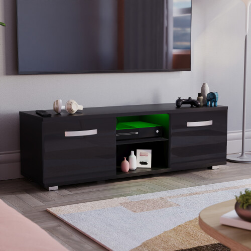 Vida Designs (Black) Cosmo 120cm LED TV Cabinet with 2 Doors & Shelf 2