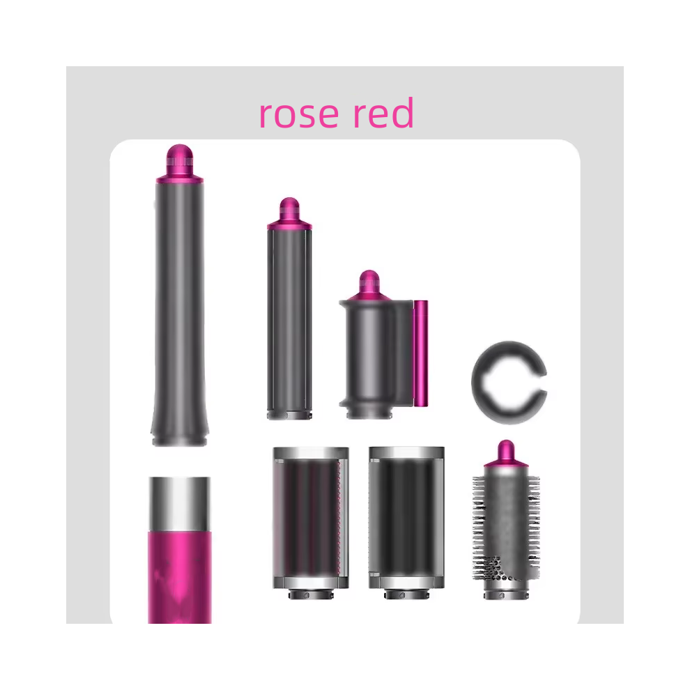 Closkye (Rose Red ) 6 In1 Multi Hair Styler Curling Iron Professional Hair Straightener Curling Barrel Brush Hair Dryer Salon Hair Styler Tool