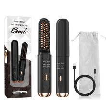 (Black) Cordless Beard Straightener for Men Hair Straightener Brush Fast Heated Electric Hair Brushes Multifunctional Wireless Hot Comb