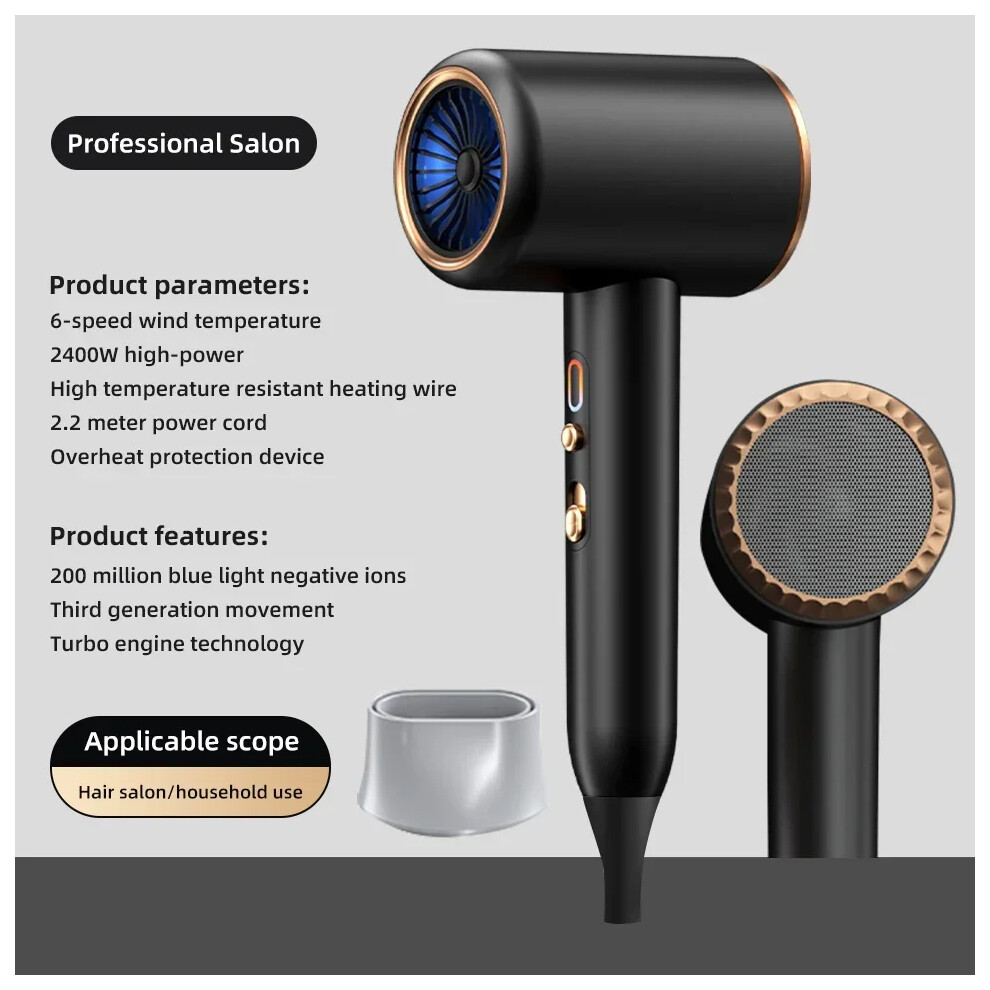 Closkye Black (, Eu) Professional Hair Dryer Hot Cold Wind Air Brush Hairdryer Negative Lonic Blow Dryer Strong Powerdryer Salon Tool 2400W 3Th Gear