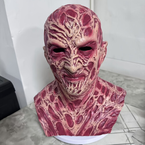 (x24005, 1pc Freddy Krueger Mask) Freddy Krueger Latex Mask - Halloween Horror Movie Costume Prop, Red Synthetic Rubber Headgear for Terror Party Cosplay