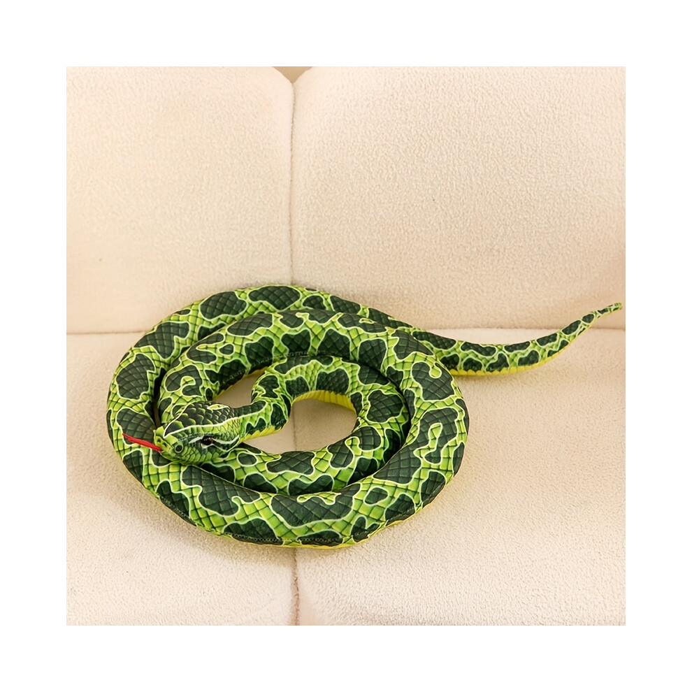 (Green Python) 1pc Lifelike Green Python Snake Decoration - Artistic Polyester Ornament with Black & Red Pattern, Ideal for Halloween & Party Decor, N-image-OPC-PH7TCV6-NEW