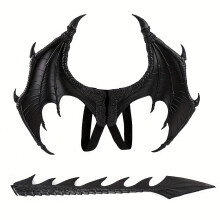 (Black) Premium Cool Realistic Evil Dinosaur Wings & Tail Set, Synthetic Rubber Wings & Tail Props In 2 Colors
