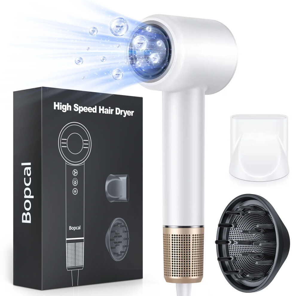 Photos - Hair Dryer  High Speed  with Diffuser 120000rpm Wind Speed 40m/s 3X Faster Dry Negative Ions Hairdryer F(887 White Dryer, EU)