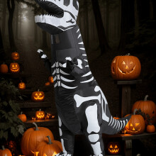 (Black, One-size) 1pc Skeleton T-Rex Inflatable Costume 120-140cm - Halloween Dinosaur Costume with Zipper Closure, Loose Fit & Realistic Bone Design