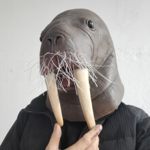 (Realistic Walrus Mask) 1pc Realistic Walrus Mask - Premium Latex Full Head Animal Costume Mask with Detailed Fur Texture, 27.94x17.02x26.92 cm