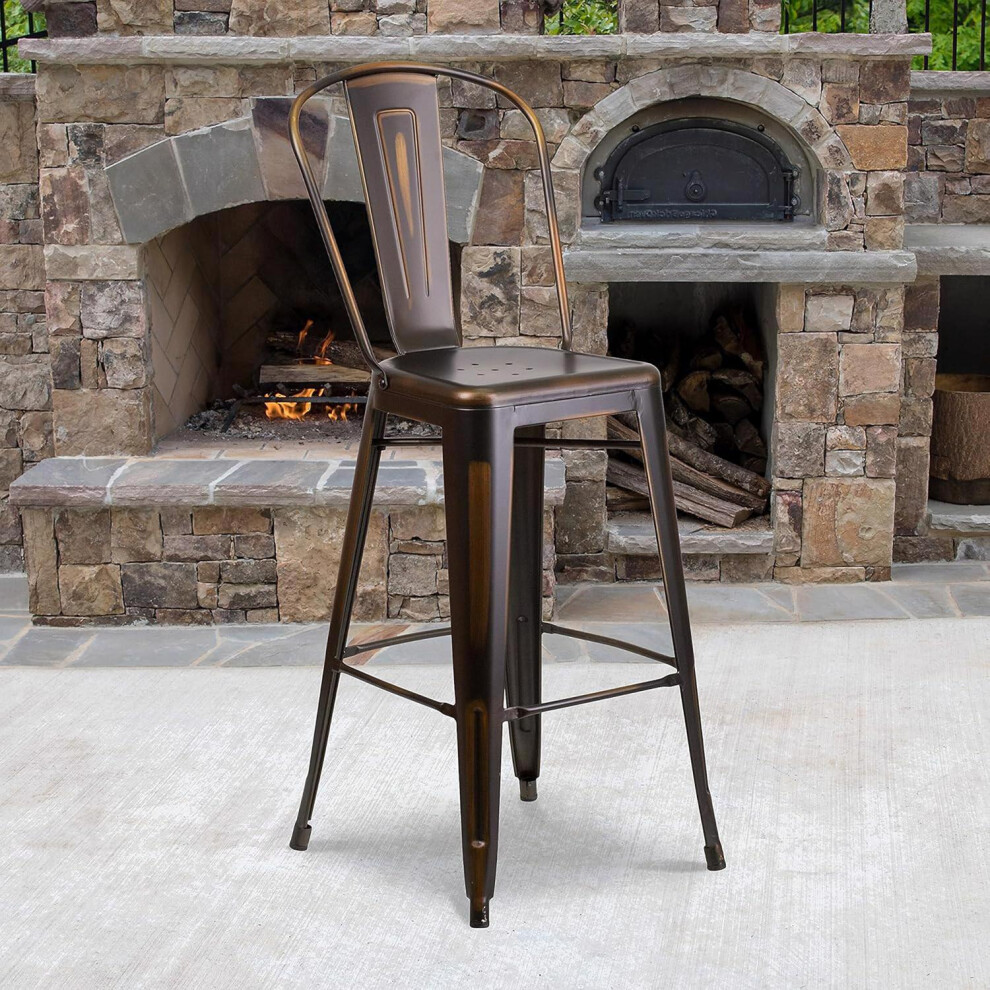 4pc Bar Stools Distressed Metal Indoor Outdoor Counter High Stool Black Copper