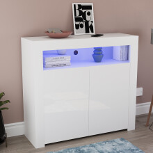 (White) Nova 2 Door LED Gloss Sideboard with Wide Shelf