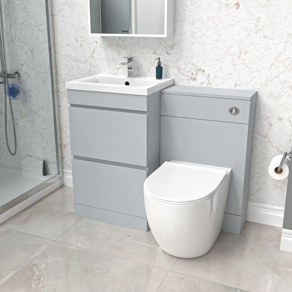 Nes Home Matte 500Mm 2 Drawers Vanity, Wc Unit & Round Btw Toilet Grey