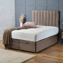 (SINGLE-3FT, MINK PLUSH) DOUBLE OTTOMAN PANEL DIVAN BED 54" UPHOLESTERED HEADBOARD+MATTRESS (END LIFT OPENING)