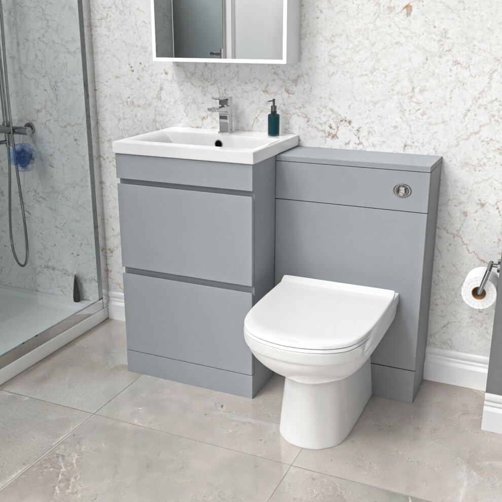 Nes Home Matte Freestanding 500Mm 2 Drawers Vanity, Wc Unit & Btw Toilet Grey
