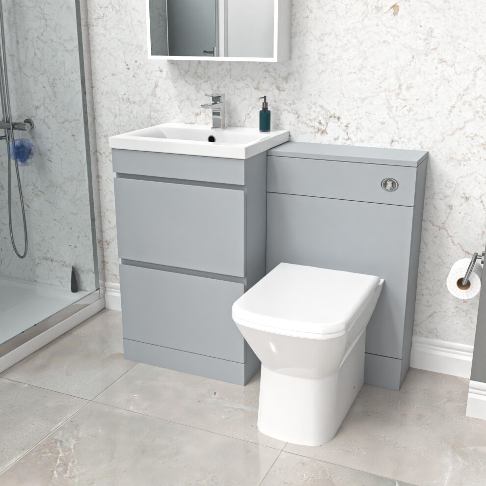 Nes Home Freestanding Matte Grey 500mm 2 Drawers Vanity, WC Unit & BTW Toilet