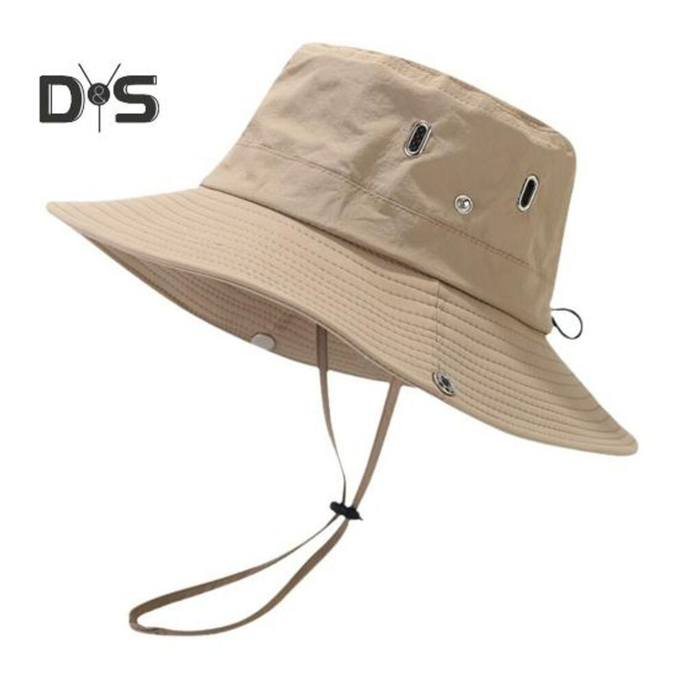 (khaki) Adults Sun Hat With Adjustable Chin Strap Breathable Uv Protection Men Women Outdoor Climbing Hiking Fishing Travel Wide Brim Bucket Hat