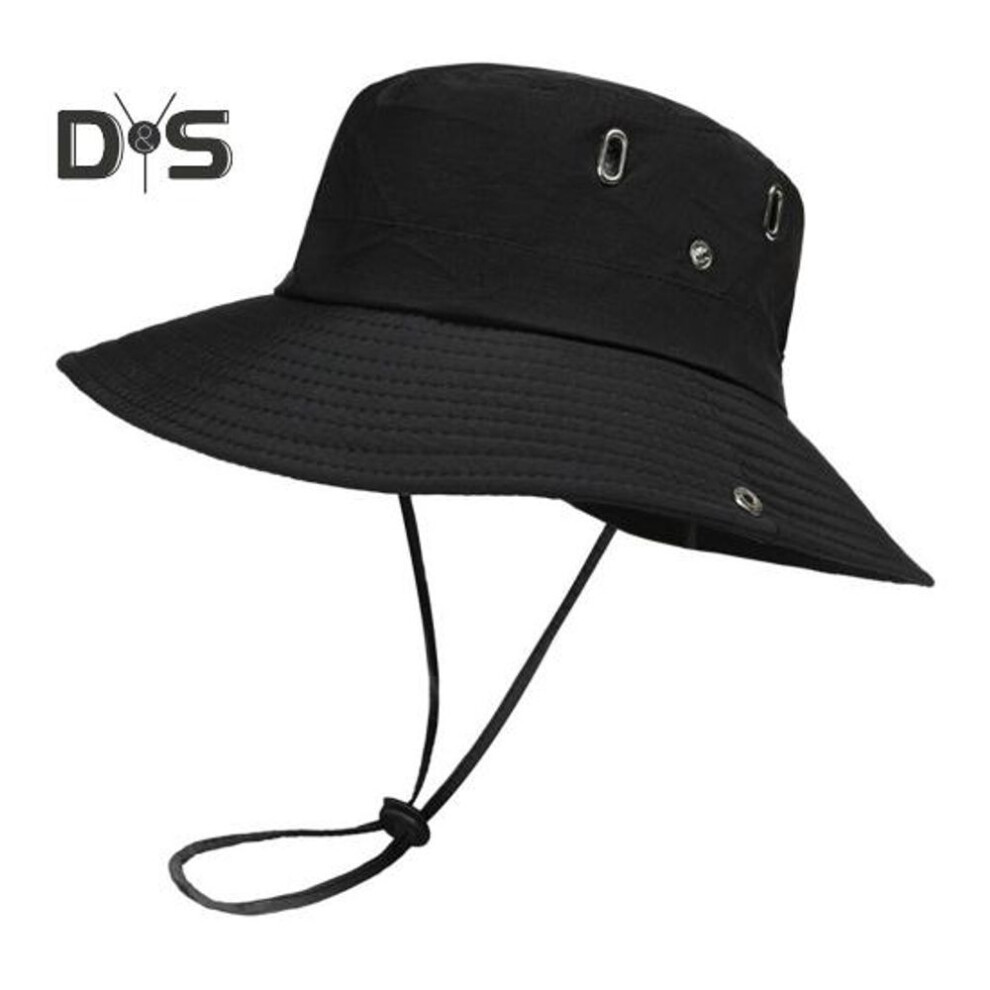 (black) Adults Sun Hat With Adjustable Chin Strap Breathable Uv Protection Men Women Outdoor Climbing Hiking Fishing Travel Wide Brim Bucket Hat