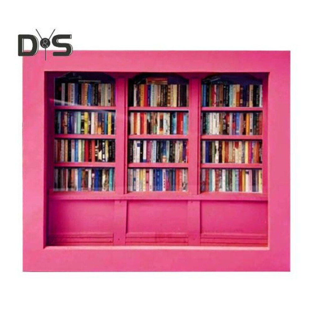 (pink) Anxiety Relief Mini Bookshelf Wooden Miniature Simulated Bookshelf with 200 Pcs Mini Book Stress Relief Desktop Bookshelf Toy for Home Office Decor