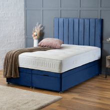 (KING-5FT, ROYAL BLUE PLUSH) DOUBLE OTTOMAN PANEL DIVAN BED 54" UPHOLESTERED HEADBOARD+MATTRESS (END LIFT OPENING)