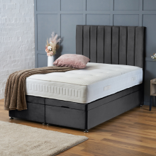 (KING-5FT, STEEL PLUSH) DOUBLE OTTOMAN PANEL DIVAN BED 54" UPHOLESTERED HEADBOARD+MATTRESS (END LIFT OPENING)