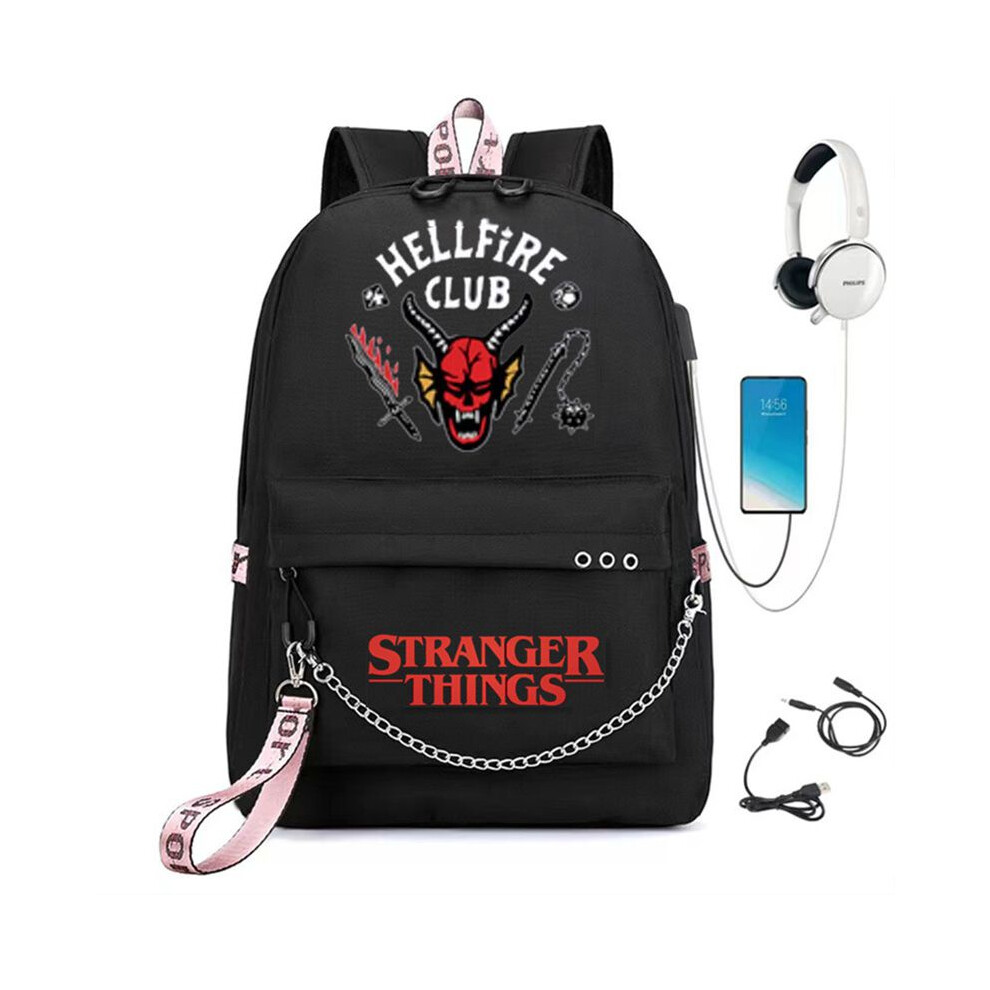 (BlackRed) Season Stranger Things Usb Rechargeable Large Capacity Backpack Kids Bag School