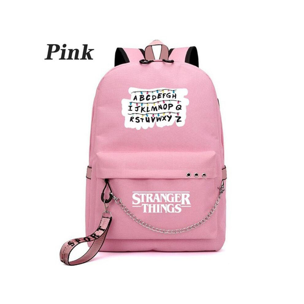 (Pink) Season Stranger Things Usb Rechargeable Large Capacity Backpack Kids Bag School