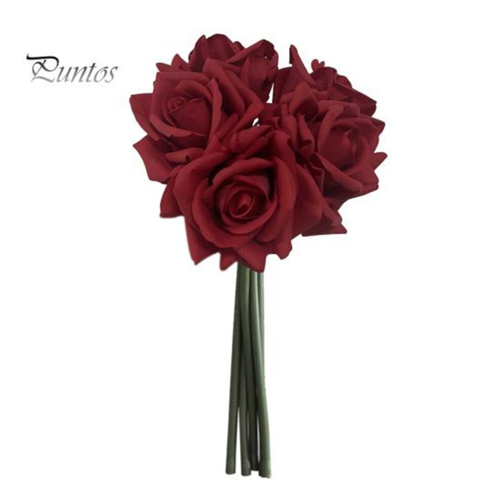 (red) 5Pcs/Set Artificial Rose Realistic Fake Flower Wedding Party Home Office Table Centerpiece Faux Floral Plants Branch Pick Stem Decoration Ornament