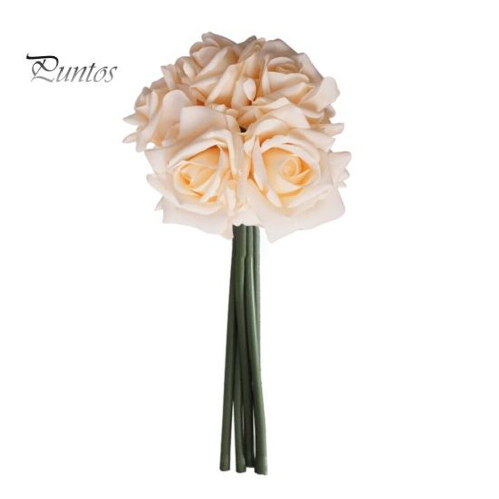(beige) 5Pcs/Set Artificial Rose Realistic Fake Flower Wedding Party Home Office Table Centerpiece Faux Floral Plants Branch Pick Stem Decoration Ornament