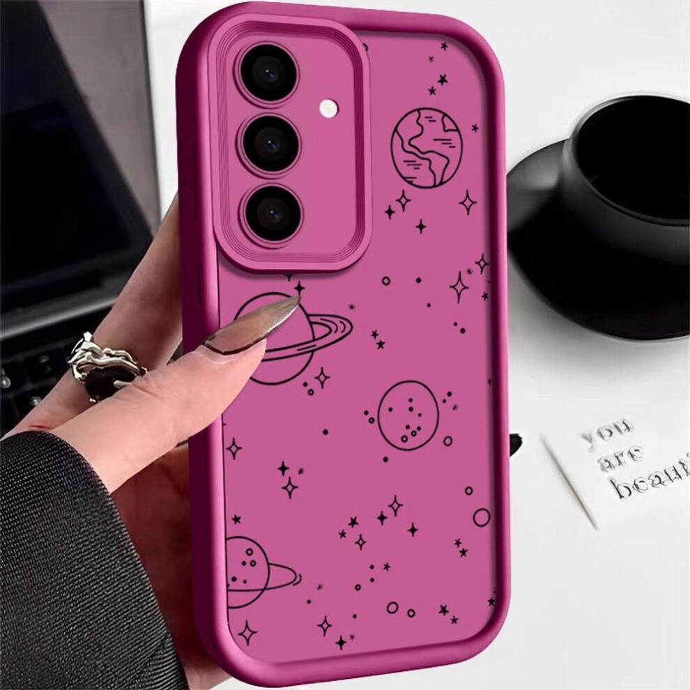(hot pink, Samsung S22) Cartoon Planet Print Phone Case For Samsung S24 Fe S23 S22 Ultra S21 S20 Fe A55 A54 A53 A52 A35 A34 A15 A14 Soft Shockproof Frosted Silicone Cover