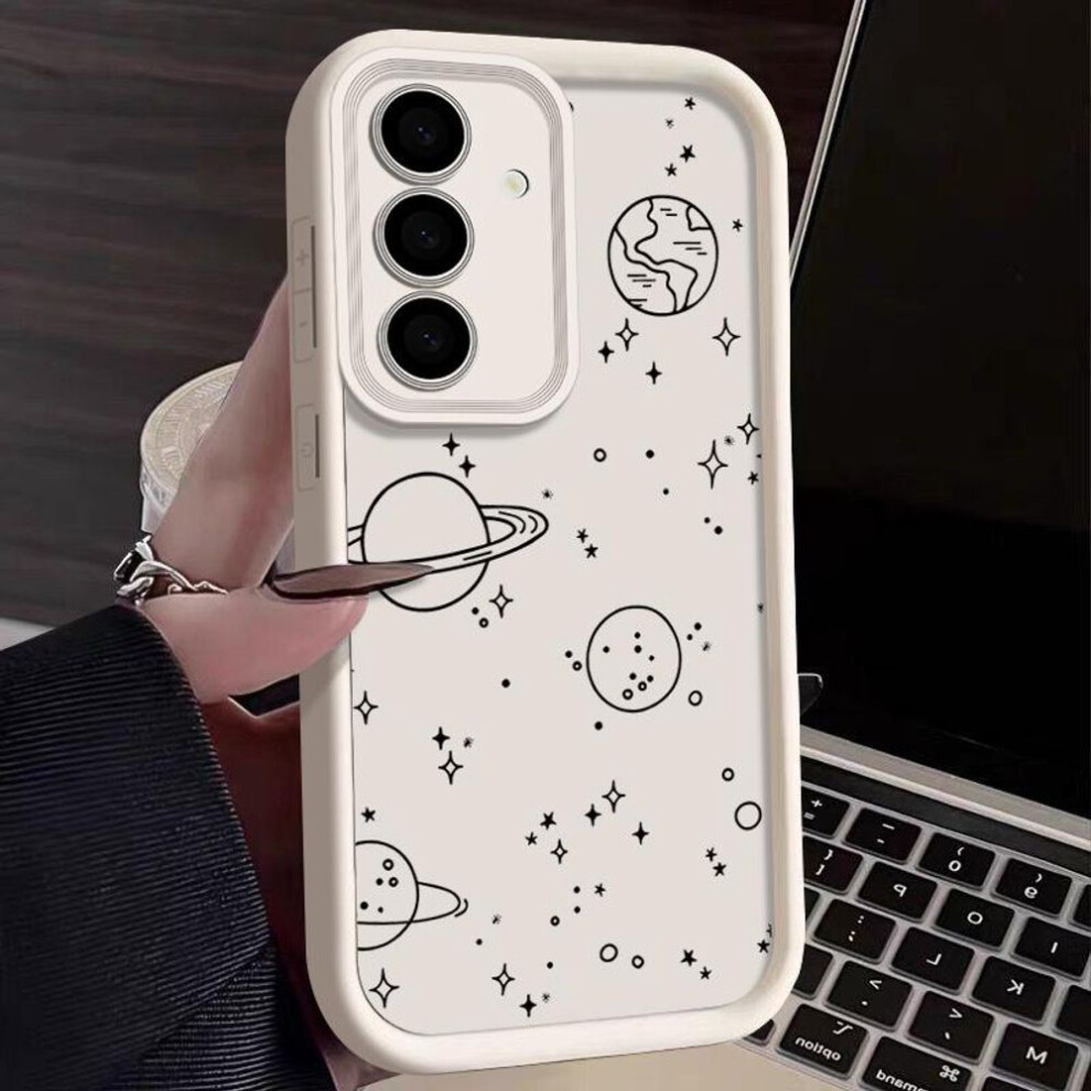 (beige, Samsung S24) Cartoon Planet Print Phone Case For Samsung S24 Fe S23 S22 Ultra S21 S20 Fe A55 A54 A53 A52 A35 A34 A15 A14 Soft Shockproof Frosted Silicone Cover