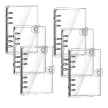 (As show, One size) 6 Pcs Clear A5 Binder Transparent Soft PVC Binder Cover Loose Leaf Personal Planner Refillable 6 Round Ring Binder