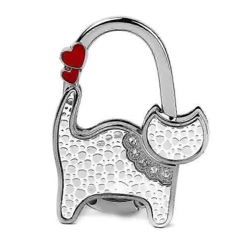 (As show, One size) Bag Holder Foldable Handbag Hook cat Shaped (Silver point and White)