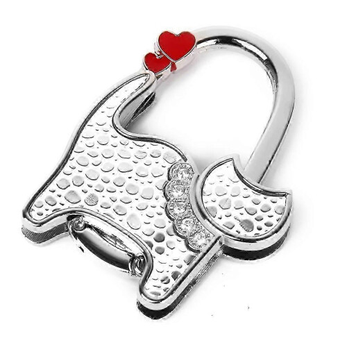 (As show, One size) Bag Holder Foldable Handbag Hook cat Shaped (Silver point and White) 2