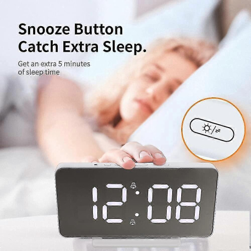 (As show, One size) Digital Alarm Clock,led Display Alarm Clock, Silver Mirror Surface 1