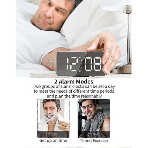 (As show, One size) Digital Alarm Clock,led Display Alarm Clock, Silver Mirror Surface 2