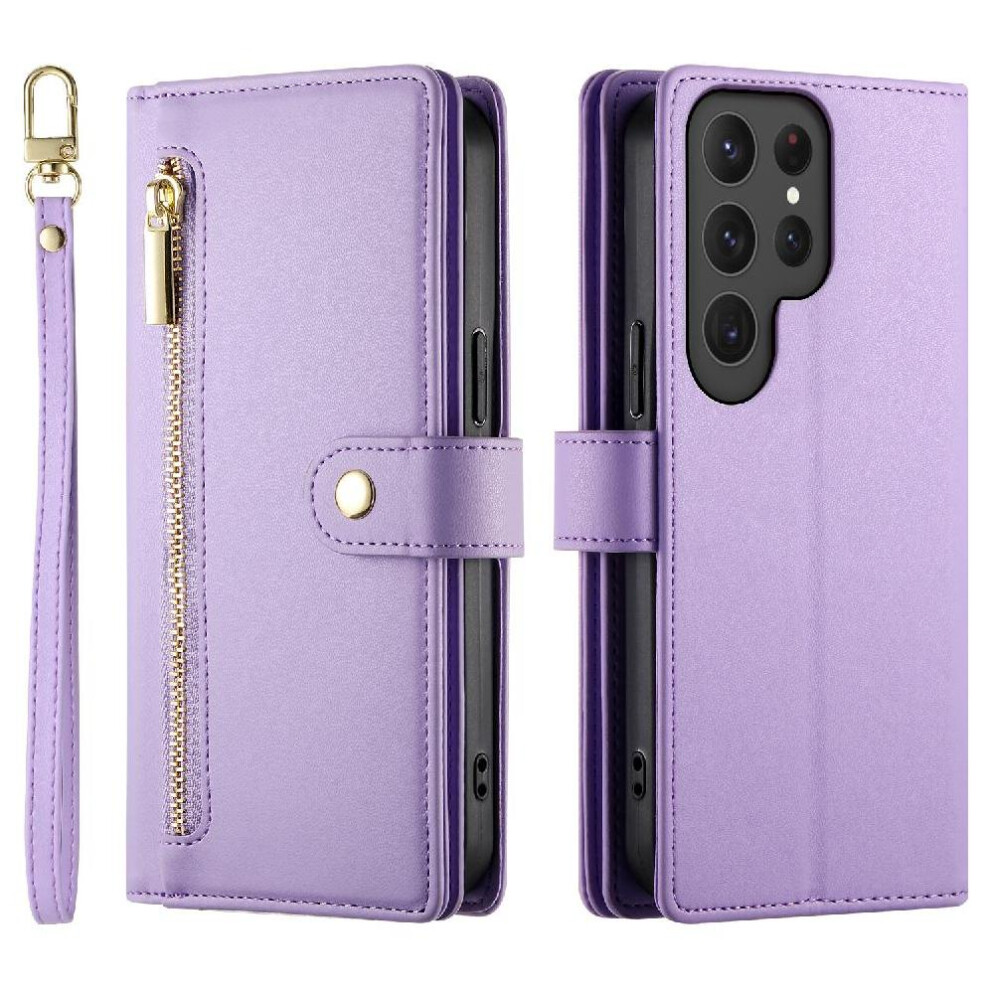 Photos - Case  Flip  for Samsung Galaxy S25 Ultra Business Wallet Crossbody Strap Multifunctional Stand(Purple)