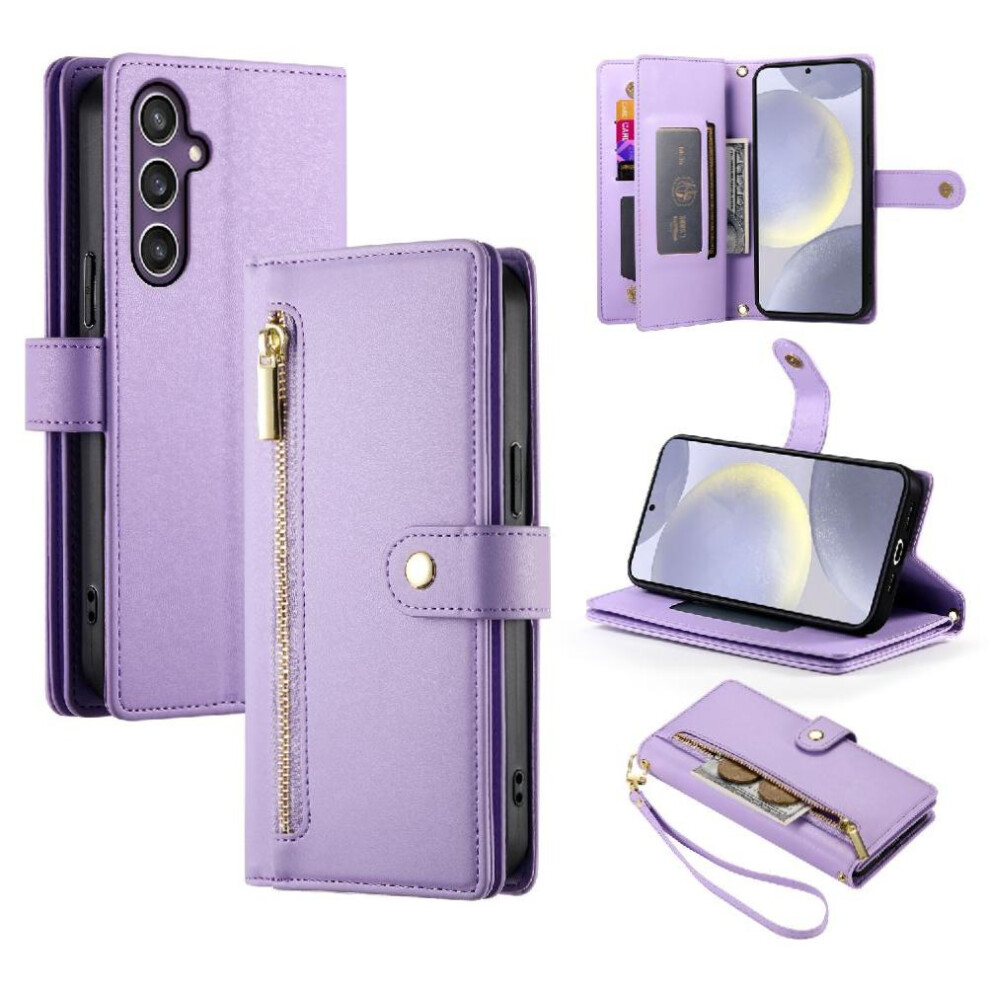 (Purple) Flip Case For Samsung Galaxy S25 Business Wallet Stand Crossbody Strap Multifunctional Purple 764563514175