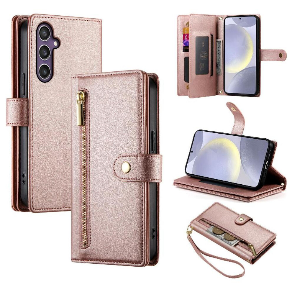 (Pink) Flip Case For Samsung Galaxy S25 Business Wallet Stand Crossbody Strap Multifunctional Pink 764563514151